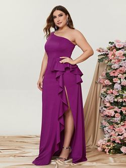 Style FSWD0826P Faeriesty Purple Size 24 One Shoulder Jersey Fswd0826p Polyester Plus Size Side slit Dress on Queenly