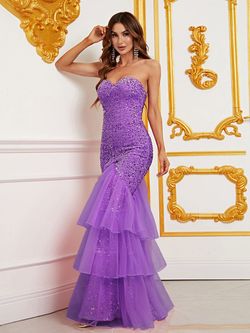 Style FSWD0371 Faeriesty Purple Size 0 Sequin Polyester Mermaid Dress on Queenly