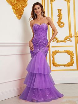 Style FSWD0371 Faeriesty Purple Size 0 Fswd0371 Military Jersey Mermaid Dress on Queenly