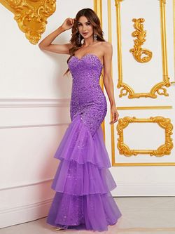 Style FSWD0371 Faeriesty Purple Size 16 Polyester Sequined Plus Size Mermaid Dress on Queenly