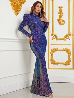 Style FSWD0980 Faeriesty Purple Size 0 Sequin Backless Military Mermaid Dress on Queenly