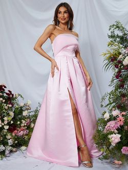 Style FSWD0630 Faeriesty Pink Size 0 Tall Height Satin Black Tie Side slit Dress on Queenly