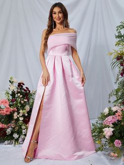 Style FSWD0630 Faeriesty Pink Size 0 Tall Height Satin Black Tie Side slit Dress on Queenly