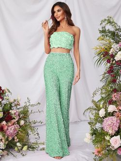 Style FSWU0357 Faeriesty Green Size 4 Jersey Nightclub Sequined Tall Height Jumpsuit Dress on Queenly