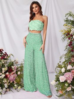 Style FSWU0357 Faeriesty Light Green Size 4 Strapless Sequined Jumpsuit Dress on Queenly