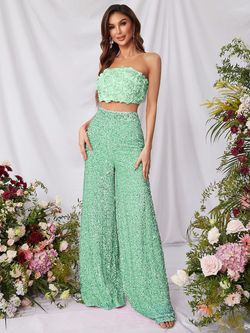 Style FSWU0357 Faeriesty Green Size 12 Jersey Nightclub Sequined Tall Height Jumpsuit Dress on Queenly