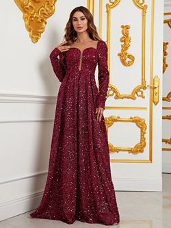 Style FSWD0790 Faeriesty Red Size 4 Fswd0790 Long Sleeve Sweetheart Sequined A-line Dress on Queenly
