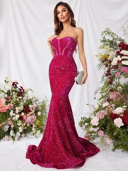 Style FSWD0633 Faeriesty Pink Size 0 Jersey Tall Height Sequin Prom Mermaid Dress on Queenly