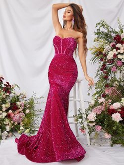 Style FSWD0633 Faeriesty Pink Size 16 Sequined Plus Size Fswd0633 Mermaid Dress on Queenly