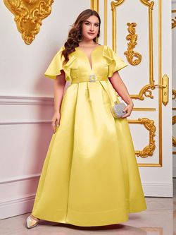 Style FSWD0819P Faeriesty Yellow Size 20 Jewelled Tall Height Polyester Straight Dress on Queenly