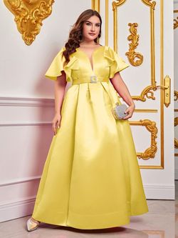 Style FSWD0819P Faeriesty Yellow Size 24 Plus Size Jersey Tall Height Straight Dress on Queenly