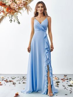 Style FSWD8057 Faeriesty Blue Size 0 A-line Tulle Side slit Dress on Queenly
