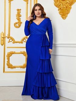 Style FSWD0765P Faeriesty Blue Size 24 Jersey Plus Size Silk Floor Length Mermaid Dress on Queenly