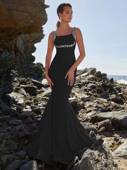 Style FSWD0547 Faeriesty Black Size 0 Jersey Sequined Floor Length Sequin Square Neck Mermaid Dress on Queenly