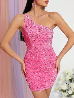 Style FSWD1073 Faeriesty Pink Size 4 Jersey Sequined Tall Height Cocktail Dress on Queenly
