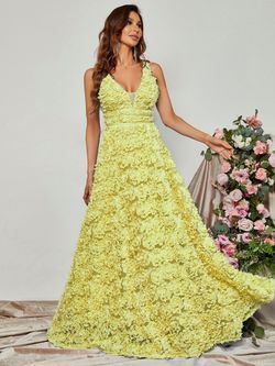 Style FSWD0842 Faeriesty Yellow Size 8 Black Tie Floor Length Polyester Straight Dress on Queenly