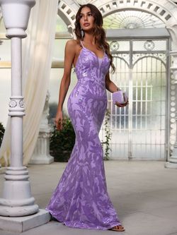 Style FSWD0681 Faeriesty Purple Size 0 Sequined Spaghetti Strap Jewelled Mermaid Dress on Queenly