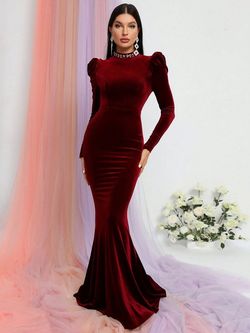 Style FSWD0968 Faeriesty Red Size 0 Military Floor Length Jersey Polyester Mermaid Dress on Queenly