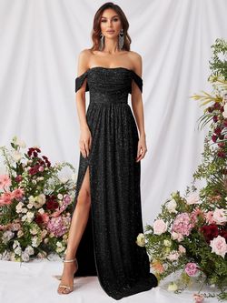 Style FSWD0632 Faeriesty Black Size 4 Sequin Polyester Tall Height Jewelled A-line Dress on Queenly