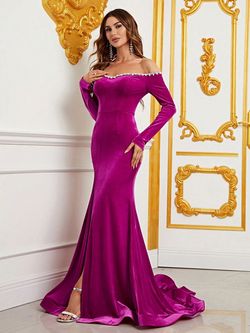 Style FSWD0880 Faeriesty Purple Size 4 Tall Height Spandex Mermaid Black Tie Side slit Dress on Queenly