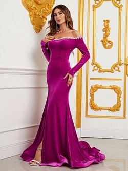 Style FSWD0880 Faeriesty Purple Size 8 Tall Height Velvet Mermaid Side slit Dress on Queenly