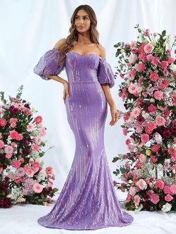 Style FSWD0986 Faeriesty Purple Size 0 Military Sequin Polyester Mermaid Dress on Queenly
