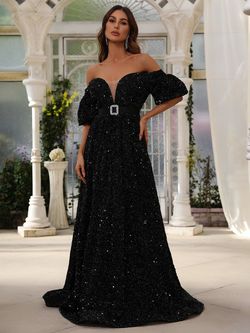 Style FSWD0724 Faeriesty Black Size 0 Jersey Military Floor Length Sequin A-line Dress on Queenly