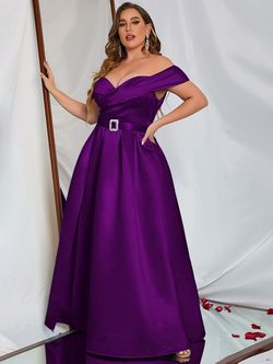 Style FSWD0195P Faeriesty Purple Size 20 Satin Silk Plus Size Belt Ball gown on Queenly