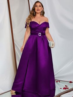 Style FSWD0195P Faeriesty Purple Size 20 Satin Silk Plus Size Belt Ball gown on Queenly