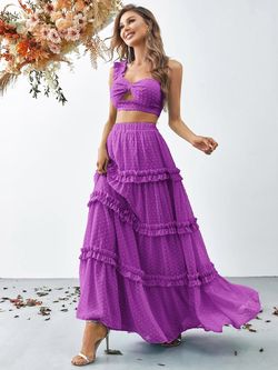Style FSWU9004 Faeriesty Purple Size 0 Two Piece One Shoulder Floor Length Straight Dress on Queenly