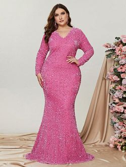 Style FSWD0531P Faeriesty Pink Size 20 Long Sleeve Military Floor Length Mermaid Dress on Queenly