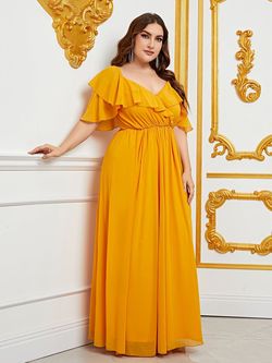 Style FSWD0924P Faeriesty Yellow Size 20 Floor Length Polyester Tall Height A-line Dress on Queenly