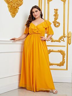Style FSWD0924P Faeriesty Yellow Size 20 Plus Size Military Tall Height A-line Dress on Queenly