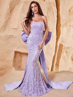 Style FSWD0595 Faeriesty Purple Size 4 Polyester Sequin Jersey Mermaid Dress on Queenly