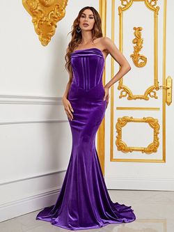 Style FSWD0910 Faeriesty Purple Size 0 Floor Length Tall Height Spandex Polyester Mermaid Dress on Queenly