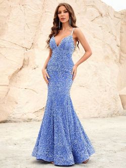 Style FSWD0620 Faeriesty Blue Size 0 Spaghetti Strap Jersey Mermaid Dress on Queenly