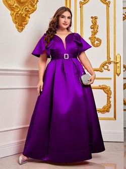 Style FSWD0819P Faeriesty Purple Size 20 Satin Straight Dress on Queenly