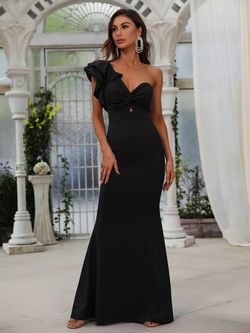 Style FSWD0639 Faeriesty Black Size 0 Prom Polyester Satin One Shoulder Straight Dress on Queenly