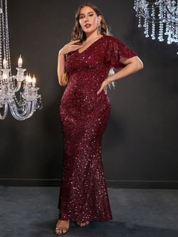 Style FSWD0749P Faeriesty Red Size 28 Plus Size Sequin Military Mermaid Dress on Queenly