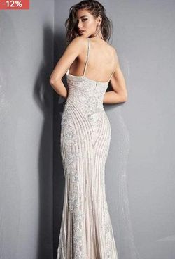 Style 05752 Jovani Silver Size 8 Appearance Floor Length Jewelled Mermaid Dress on Queenly