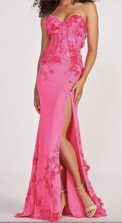 Style CL2059 Colette for Mon Cheri Hot Pink Size 8 Floor Length Corset Mermaid Dress on Queenly