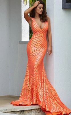 Jovani Orange Size 0 Pageant Backless Train Mermaid Dress on Queenly
