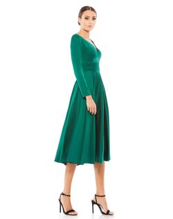 Mac Duggal Green Size 12 Polyester Long Sleeve Cocktail Dress on Queenly