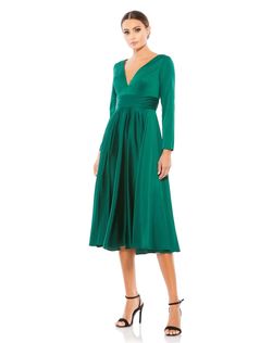 Mac Duggal Green Size 12 Silk Long Sleeve Polyester Plus Size Cocktail Dress on Queenly