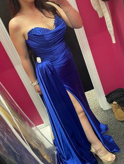 Sherri Hill Blue Size 4 Prom Pageant Shiny Side slit Dress on Queenly