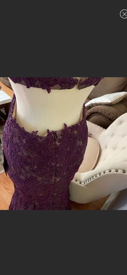La Femme Purple Size 4 Lace Prom Mermaid Dress on Queenly