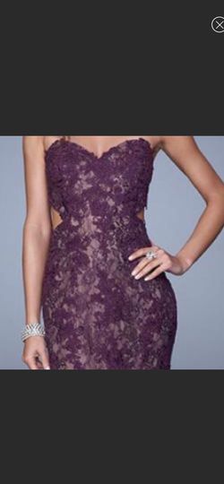 La Femme Purple Size 4 Lace Prom Mermaid Dress on Queenly