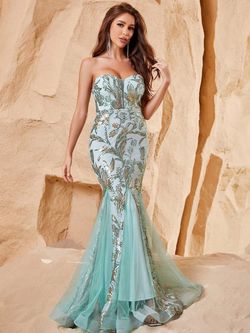 Style FSWD1101 Faeriesty Green Size 4 Sheer Floor Length Polyester Mermaid Dress on Queenly