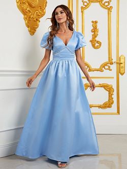 Style FSWD0882R Faeriesty Blue Size 0 Satin Floor Length A-line Dress on Queenly