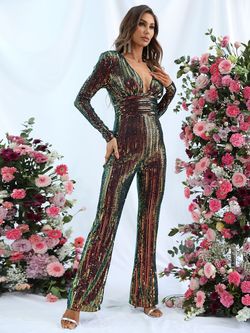 Style FSWB7012 Faeriesty Multicolor Size 0 Sequined Nightclub Long Sleeve Sequin Jumpsuit Dress on Queenly